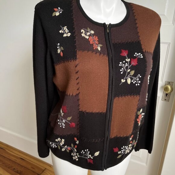 90s fall embroidered zip up cardigan - Picture 3 of 6